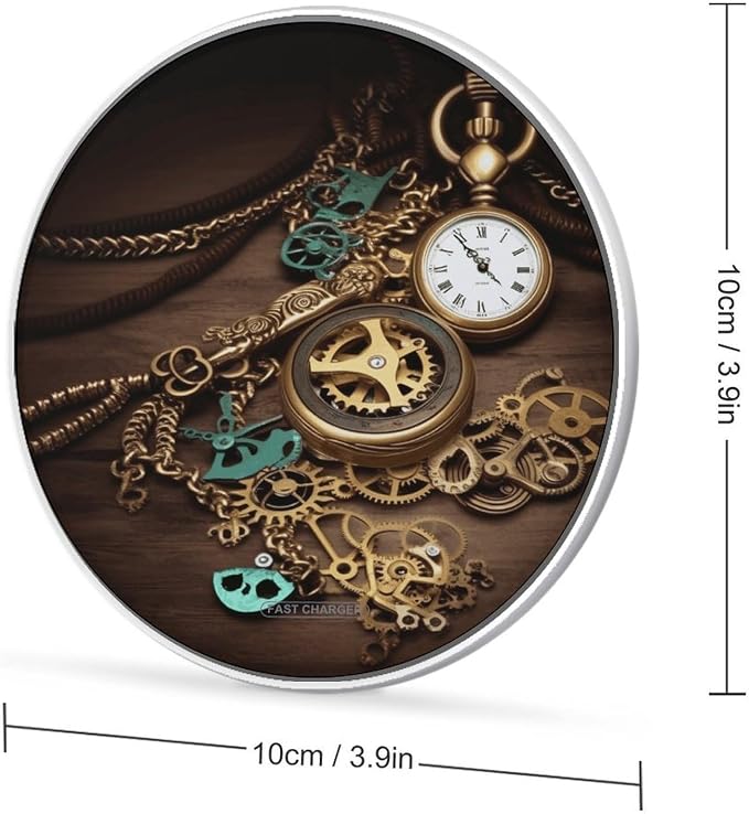 Steampunk Watches Keys Chains Wireless Charger Fast Charging Pad | Anti-Slip Qi Certified Wireless Charging Pad for All Phones with Wireless Charging Function for Home Office Travel
