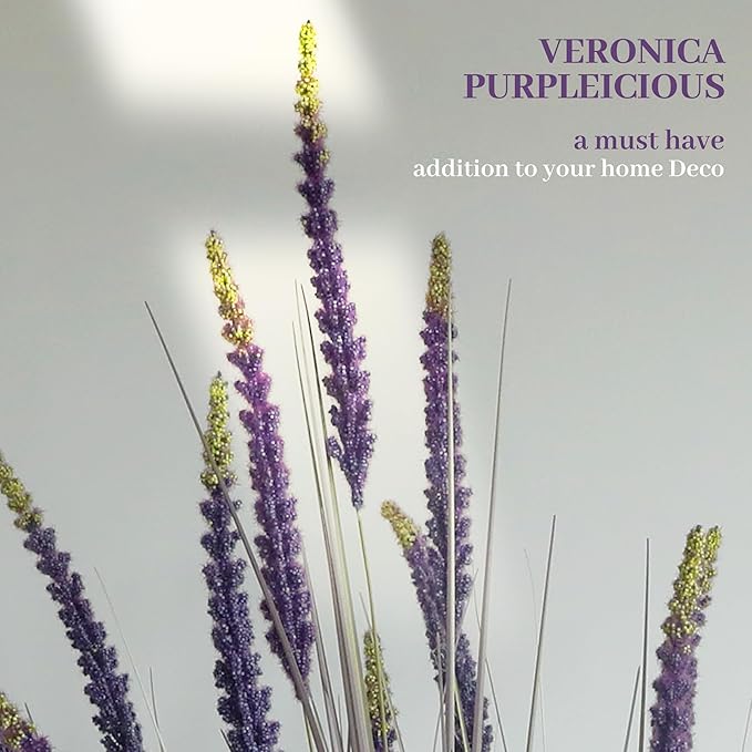 KOL 5ft Artificial Veronica Horsetail Reed Grass – 59in Tall Faux Purple Grass Plant in Pot, Indoor Outdoor Artificial Greenery for Home, Office, Patio & Wedding Décor, UV Resistant