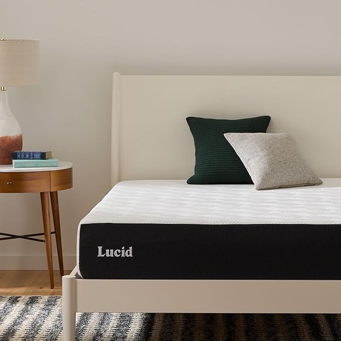 LUCID 10 Inch Memory Foam Mattress - Medium Feel - Infused with Bamboo Charcoal and Gel - Bed in a Box - Temperature Regulating - Pressure Relief - Breathable - Short Queen Size