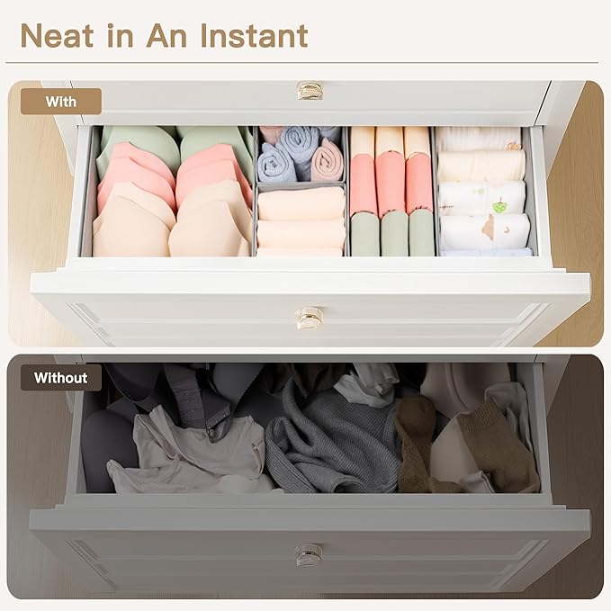 Criusia Drawer Organizer Clothes, 24 Pack Dresser Organizer for Baby Clothes, Underwear, Sock- Foldable Closet Organization and Storage Dividers Bins for Nursery, Bedroom and Dorm (Grey)