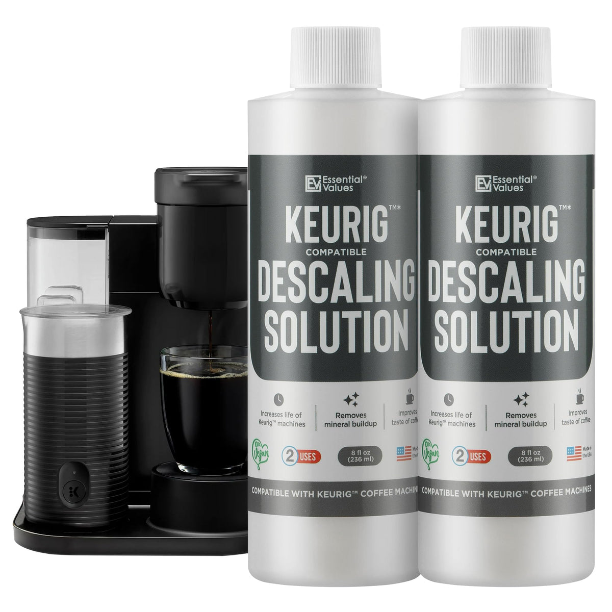 Essential Values Compatible with Keurig Descaling Solution - Specially Formulated for Keurig Descaler - Espresso Machine, Coffee Pot Cleaner - 12 Month Supply 2-Pack