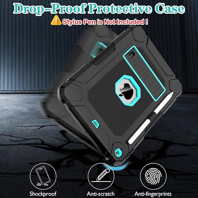 LTROP Case for iPad 10.2-Inch 9th/ 8th/ 7th Generation (2021/2020/ 2019) with Pencil Holder &amp Kickstand Hybrid Shockproof Rugged Protective Case for iPad 9/8/ 7 Gen 10.2 Purple and Green
