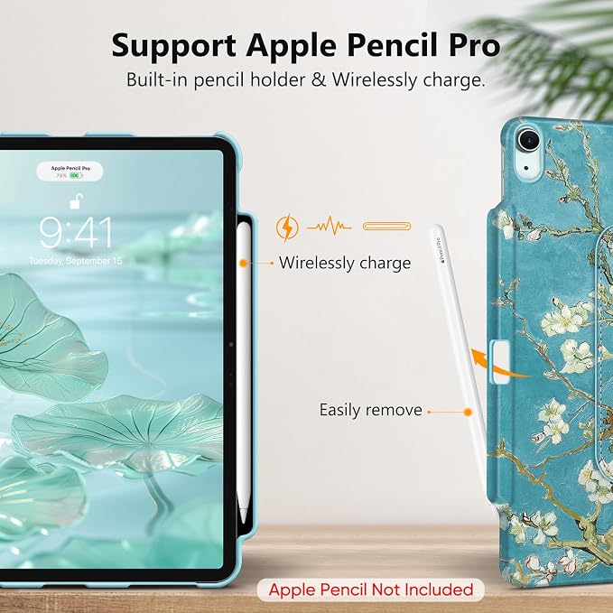Fintie Rotating Case for iPad Air 13-inch M4/M3/M2 (2026/2025/2024) | 360° Swivel Stand Landscape &amp Portrait Viewing Shockproof Protective Cover Pencil Holder Auto Sleep/Wake Black