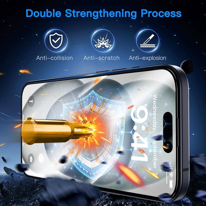 Uyiton Anti-Blue Light for iPhone 15 Plus Screen Protector | Unbreak-Glass Easy to Install Full Coverage Case Friendly Scratch Resistance 9H Tempered Glass Screen Protector 2 Pack