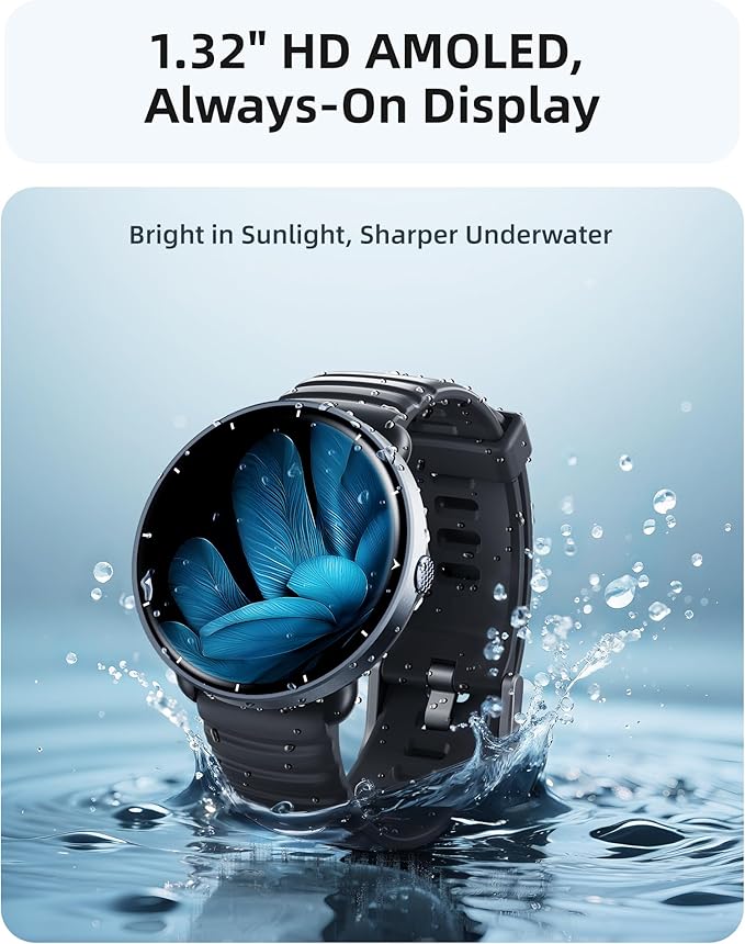Parsonver Smart Watch for Swimming, 5ATM Waterproof Watch for Pool & Open Water, AI Swim Analysis, Built-in GPS & Compass, AMOLED Fitness Trackers 100+ Sports Modes, Heart Rate & Sleep Monitor, Black