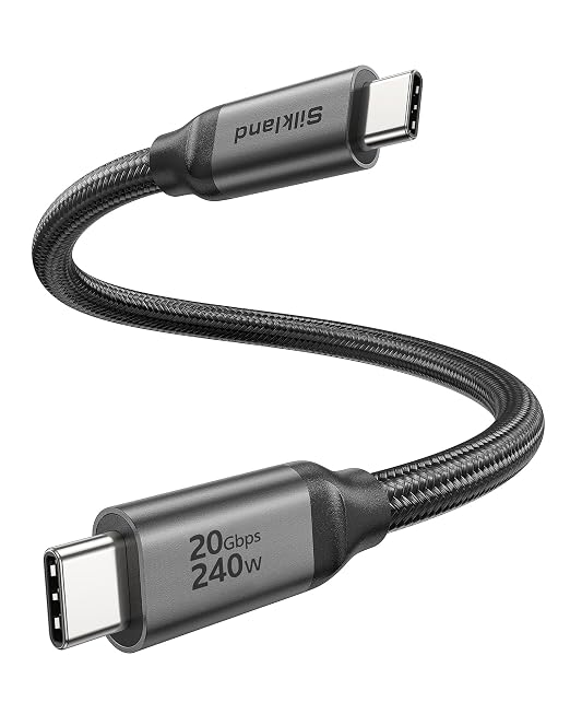 Silkland USB C Data Cable 20Gbps 1FT USB C to USB C Cable 240W Charging | High Speed Data Transfer Short USB C 3.2 Gen 2x2 Cable 5K/4K 60Hz USBC Monitor Cord Compatible with SSD Hub Docking