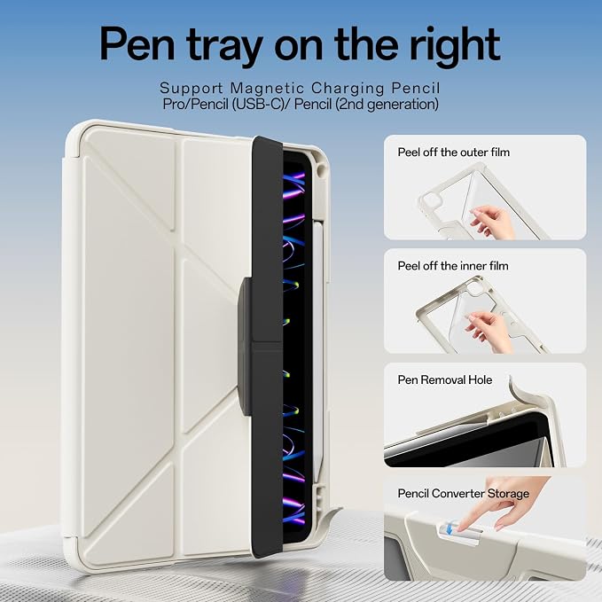 Case for iPad Pro 11 inch (4th/3rd/2nd Generation) 2022/2021/2020 | Y-Stand Shockproof Protective Cover with Pencil Holder Multi-Angle Stand Clear Hard Back (Black)