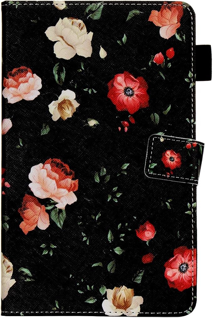 for Galaxy Tab A 8.4 Case 2020 Model (SM-T307/T307U) with Pencil Holder Pockets Multi-Angle Viewing Folio Stand PU Leather Shockproof TPU Cover for Samsung Tab A 8.4 T307 Black Rose Flower