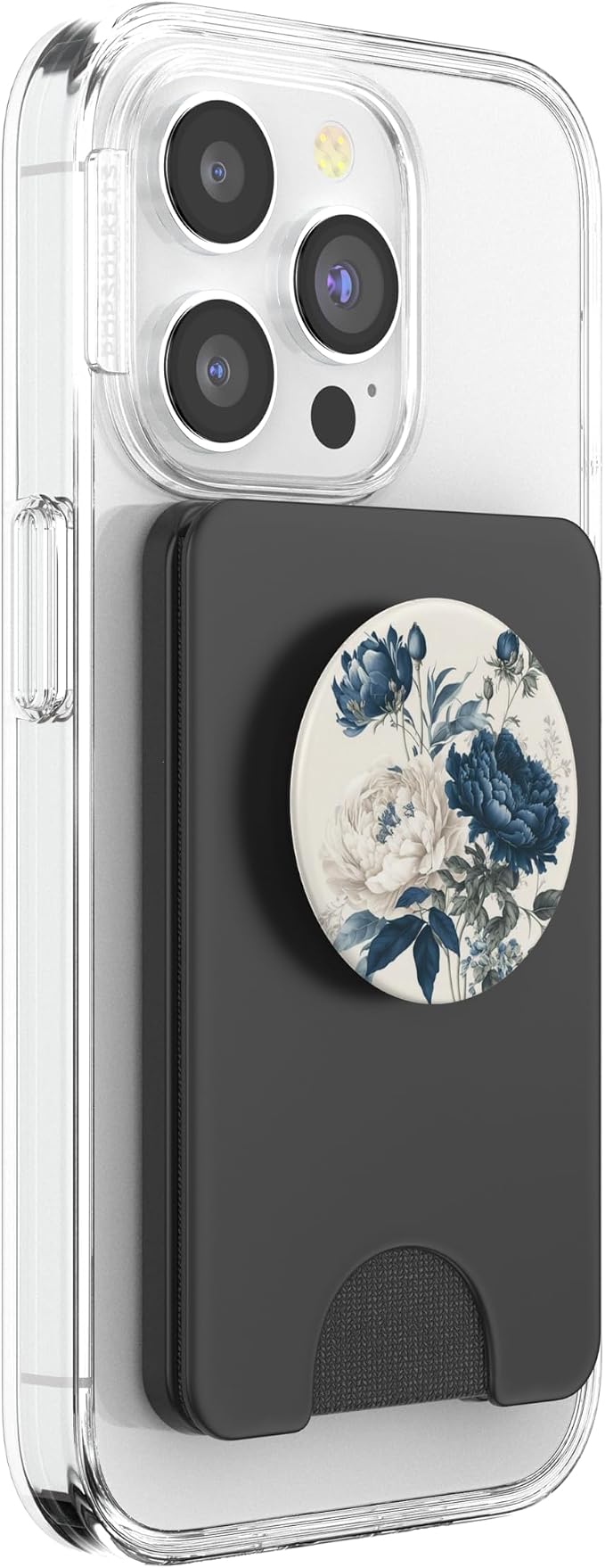 Navy Blue Peonies Blossom Leaves White Flowers Floral Girly PopSockets Adhesive PopGrip