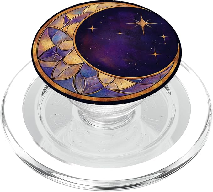 Whimsical Crescent Moon and Stars Art Pattern PopSockets PopGrip for MagSafe