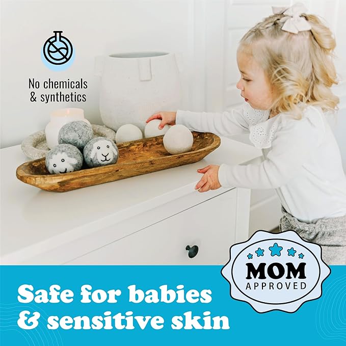 Smart Sheep 3-Pack Wool Dryer Balls - XL Premium Natural Fabric Softener - Award-Winning - Replaces Dryer Sheets - Laundry Balls (Gray Smiling Sheep)