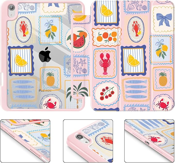 Case for iPad mini (A17 Pro 7th Generation) 2024/iPad Mini (6th Gen) 8.3 Inch with [Built-in Pencil Holder] Shockproof Cover with Clear Transparent Back Shell &amp Auto Wake/Sleep - Blue Bows