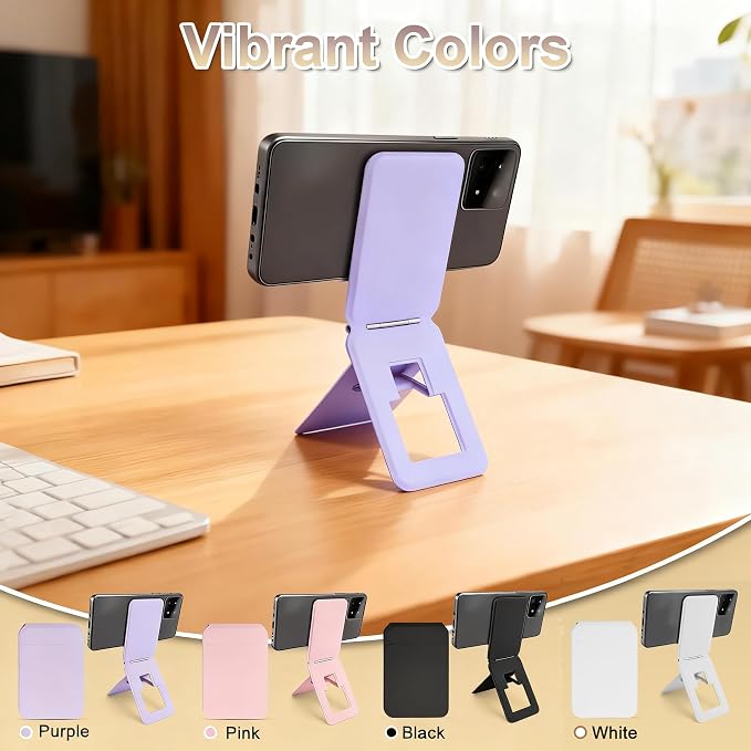 Magnetic Phone Stand Compatible with All Smartphones 17/16/15/14/13/12 Series Slim PU Leather Desk Stand with Angle Adjustment Portable &amp Includes 1 Strong Magnetic Ring for Any Phone(Pink)