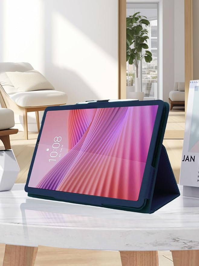 for Lenovo Tab One 8.7 Inch Android Tablet CaseBOVUGAC Folding Stand Protective Cover with Pencil Holder and Wrist StrapFull Protection Premium PUScratch Resistant(Black)