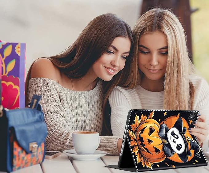 Case for New iPad (A16) 11th Generation 11 Inch 2025 for iPad 10th Generation 10.9 2022 Multi-Angle Smart Stand Cover Auto Sleep/Wake Halloween Panda Wizard and Pumpkin