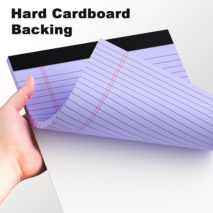 Purple Legal Pad Note Pads 8.5 x 11 inch, Wide Ruled, 30 Sheets/Pad, 20lb Colored Paper, Perforated Notepad with Sturdy Back (3 Pads Purple)