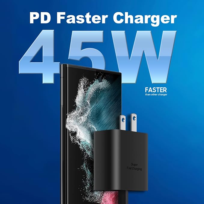 45W Fast Charger Type C ChargerUSB C Charger Fast Charging Block for Samsung Galaxy S23 Ultra/S23/S23+/S22/S22 Ultra/S22+/Note 10/Note 20/S20/S21/S10 S10e S9 S8 Plus (2 Pack)