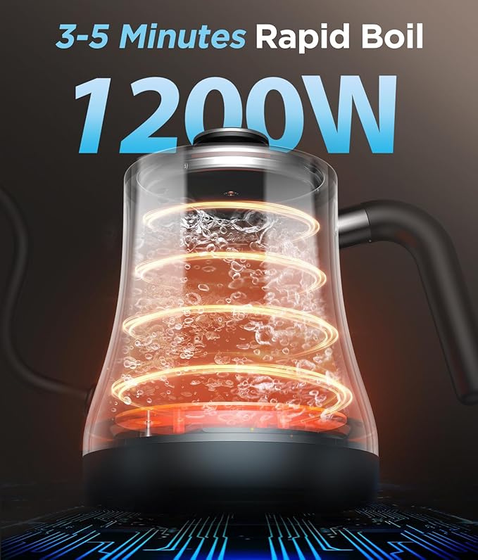 KOIOS Gooseneck Electric Kettle, ±1℉ Temp Control, Mute Mode, 4H Keep Warm