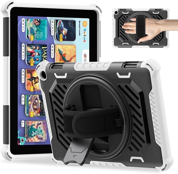 for Flre HD 8 &amp 8 Plus Case 12th/10th Generation | (2024/2022/2020 Release) with 360 Kickstand Hand Strap for Kids