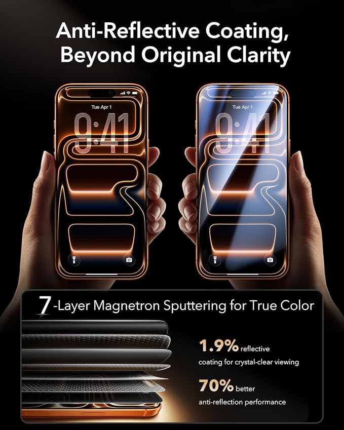ESR 3 Pack for iPhone 16 Pro Max Privacy Screen Protector Armorite Pro | Accessory Glass by Corning™ 10X Impact Absorption Anti-Spy Full-Coverage Protection UltraFit Tray Bubble-Free