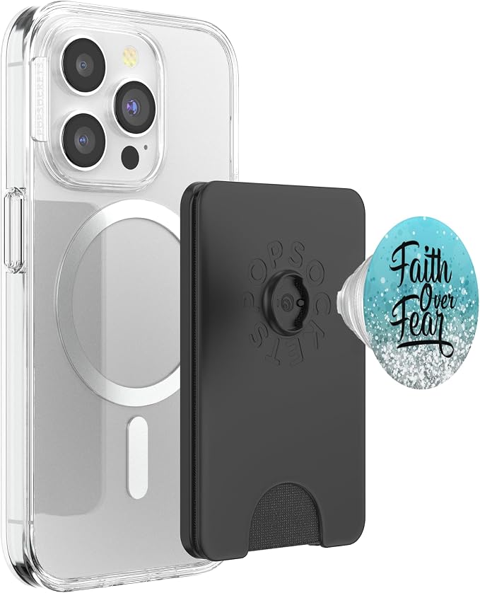 Black Faith Over Fear On a White ight Blue PopSockets Adhesive PopGrip