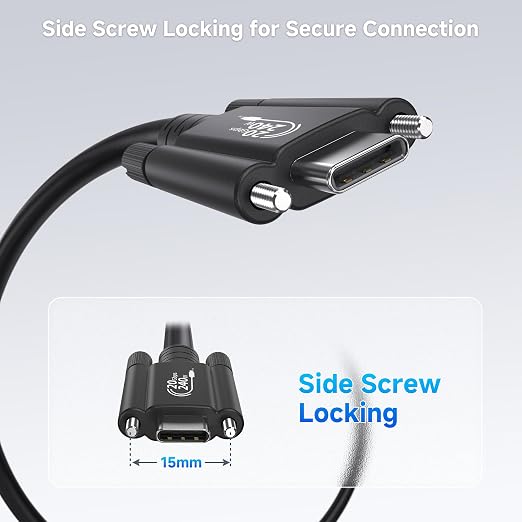 Cable Matters [USB-IF Certified] USB4 Cable with Side Screw Lock 6.6ft | [8K@30Hz / 4K@120Hz Video 240W Charging 20Gbps Data Transfer] USB C Screw Lock / USB-C Locking Cable