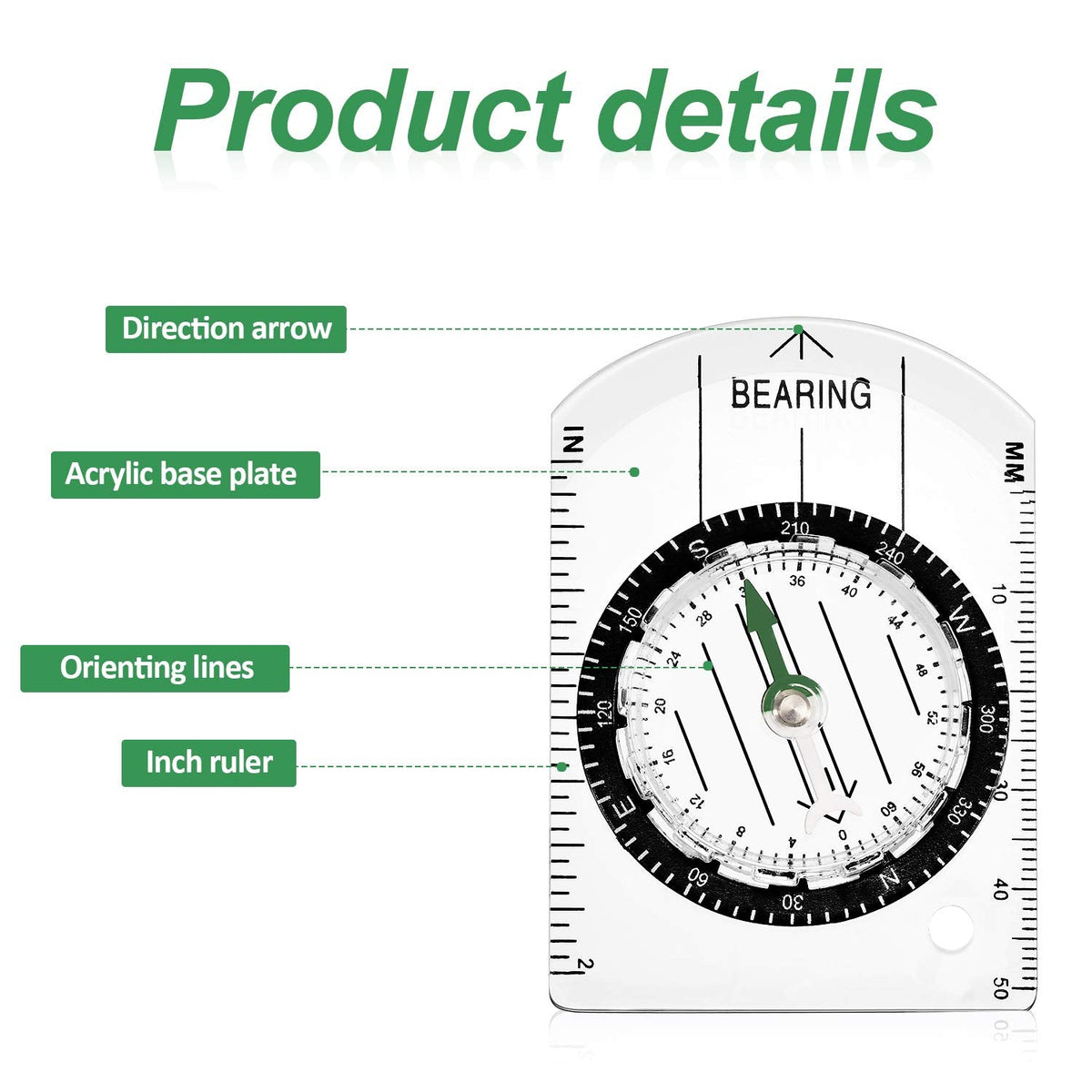BBTO 9 Pieces Orienteering Compass Hiking Backpacking Camping Compass Map Reading Outdoor Waterproof Tool for Scout Kids Women
