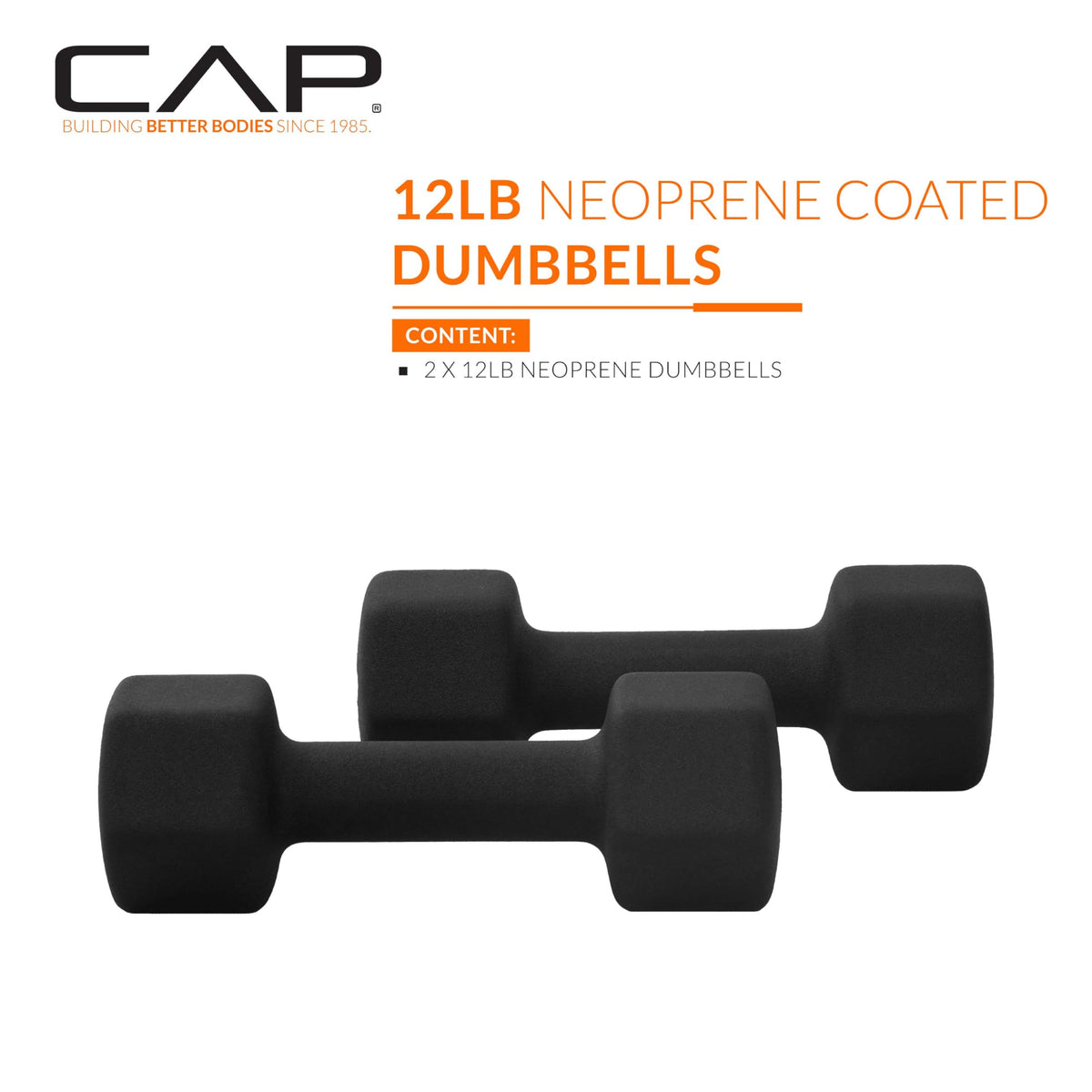 CAP Barbell 12 LB Neoprene Dumbbell Hand Weights - Pair | Black