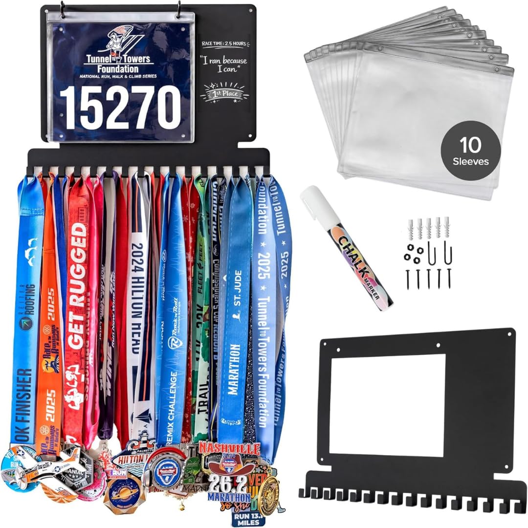 Stekja Running Medal Hanger Display with Race Bib Holder, Gift for Runners