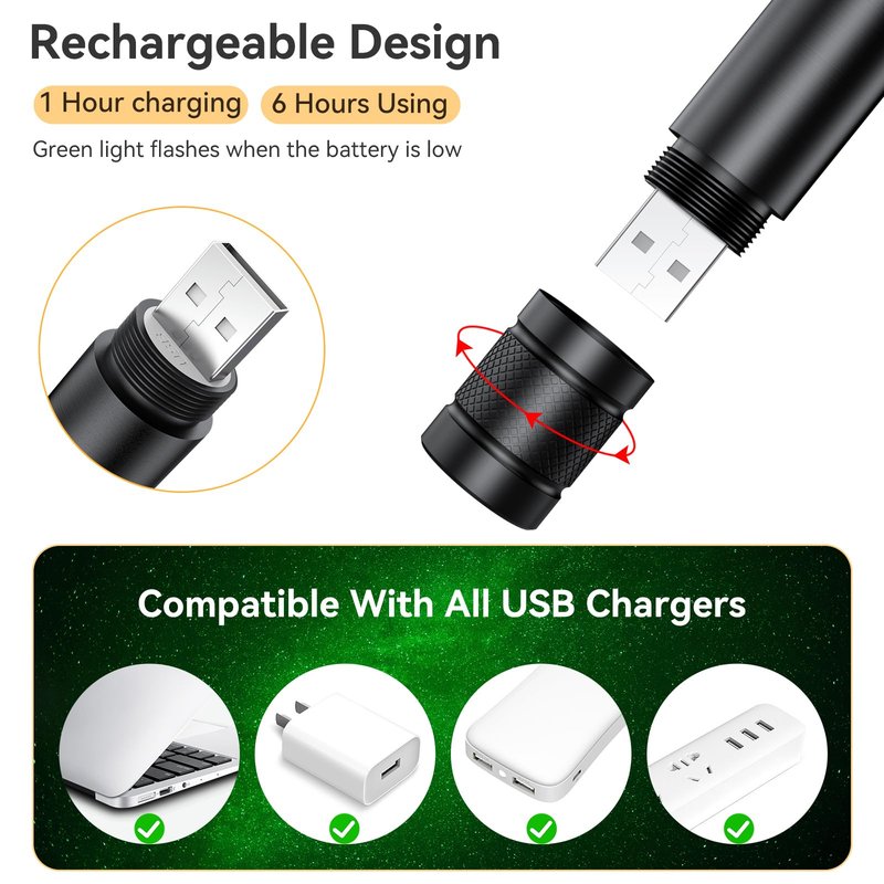 [Professional] Rechargeable Green Laser Pointer High Power Green Beam Light Long Distance Range For TV/LED/LCD Screens Tactical Flashlights Presentation Office/Outdoors/Astronomic/Construction [007]