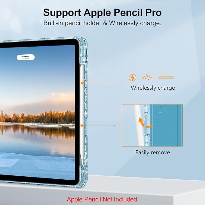 Fintie Slim Case with Pencil Holder for iPad Air 11-inch M4/M3/M2 (2026/2025/2024), iPad Air 5th (2022) / 4th Generation 10.9 Inch - Glittering Sparkly Cover with Shiny Clear Back Shell, Blue