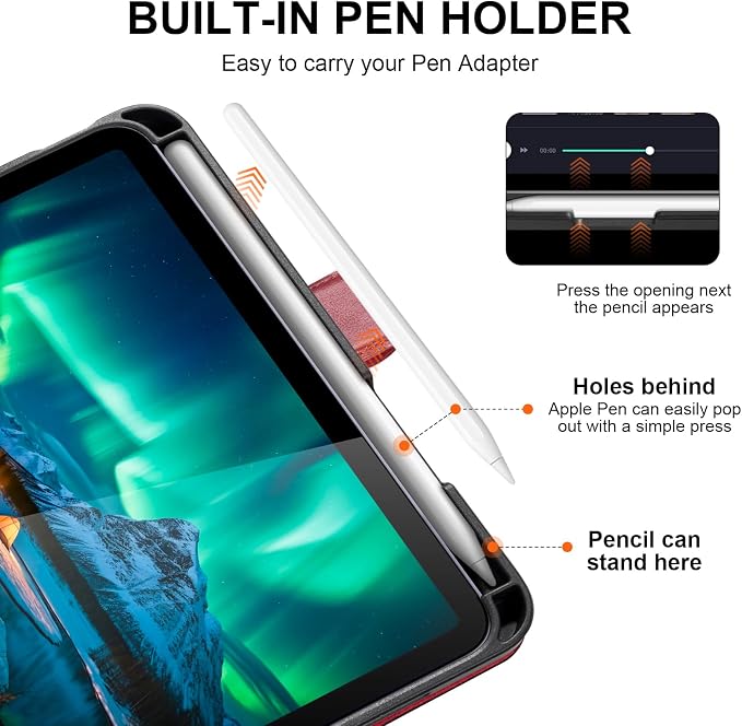 Leather Case for iPad 11th/10th Gen (11/10.9) Black | Genuine Leather Pencil Holder Adjustable Stand Magnetic Closure Auto Wake/Sleep