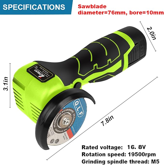 Cordless Brush Angle Grinder Kit, 19500rpm Mini Electric Angle Grinding Tool with 2pcs 16.8V 2000mAh Batteries and 5-Cutting Discs, Grinder Handheld Cutter for Metal Wood