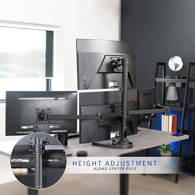 VIVO Quad Monitor 13 to 32 inch LED LCD Freestanding Desk Stand, 3 Plus 1 Articulating VESA Computer Mount, Holds 4 Screens, Fully Adjustable for Home Office Workstation, Black, STAND-V104F