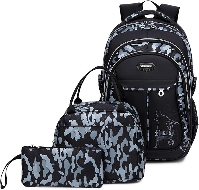 goldwheat School Backpack for Boys Cool Camouflage Bookbags with Lunch Box Pencil Case 3pcs for Middle School