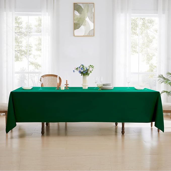 Rectangle Tablecloths 90x132 Inch 2 Pack Dark Green Tablecloth for 6ft Washable Decorative Linen Polyester Table Cloths for 8ft Dining Table Banquets Buffet Parties and Wedding