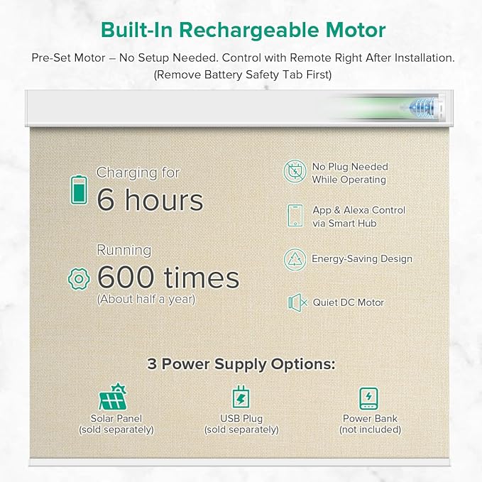 Kilonity Motorized Roller Shades, Light Filtering Remote Control Custom Window Shades Compatible with Alexa Google Assistant via RF Hub, Rechargeable Electric Blinds for Windows (Beige)