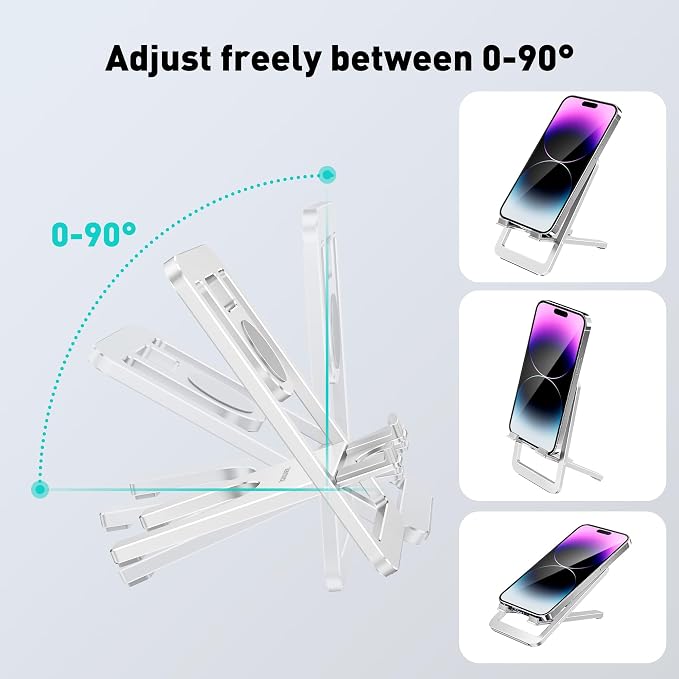 Cell Phone Stand for Desk - Foldable Aluminum Phone Holder Portable Travel Essentials Adjustable Desktop Dock for iPhone 17 16 15 14 Pro Max Android (Pink)