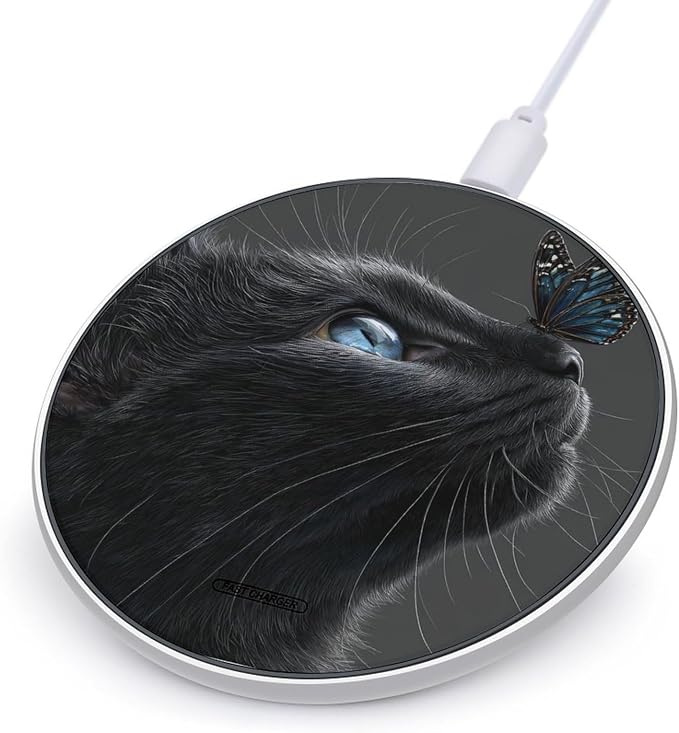 Black Cat Butterfly Wireless Charger SlimWireless Charging Pad Anti-Slip Charger Mat for Men Women