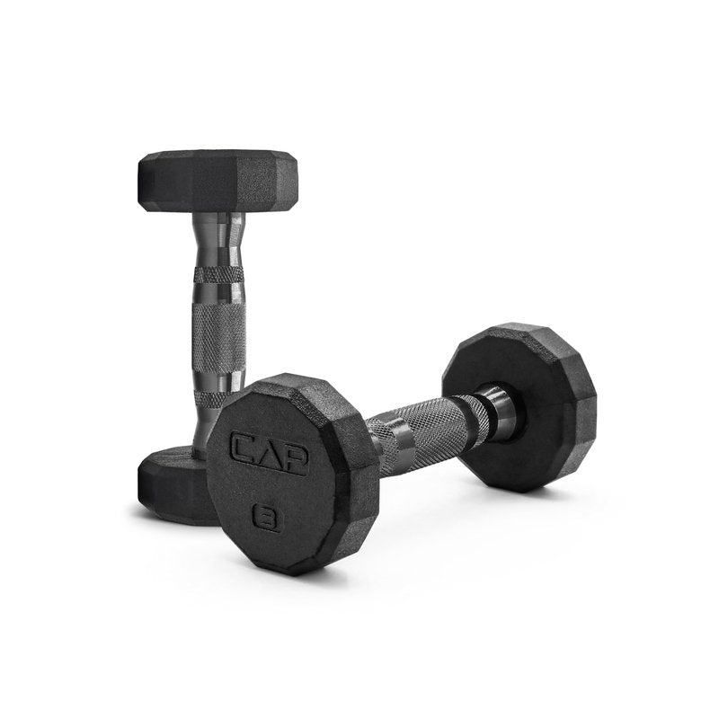CAP 8 LB 12-Sided Rubber Coated Dumbbell Weight, Rubber Hand Weights for Home Gym Strength Training, Black Oxide Handle, Pair