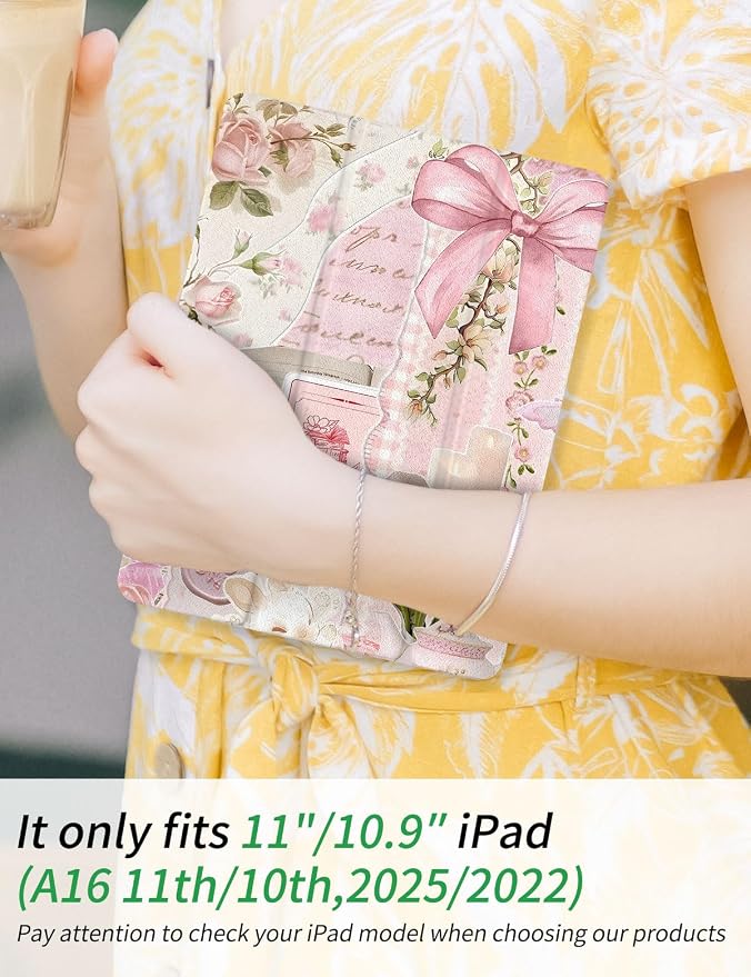Case for iPad 9th/ 8th/ 7th Generation Case 10.2&amp10.5 Inch (2021/2020/2019 Release) Slim Lightweight Soft Trifold Back Cover with Pencil Holder &amp Auto Sleep/Wake Cover Cherries Cheetah Bows