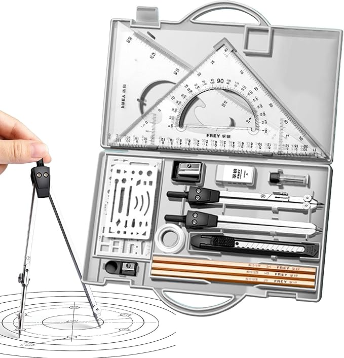Professional Geometry Set(16Pcs) - Geometry Kit For Artists And Students | Geometry Set With Metal Rulers | Triangle Ruler Compass Protractor Set | Architecture Drawing Pencils Drafting Set