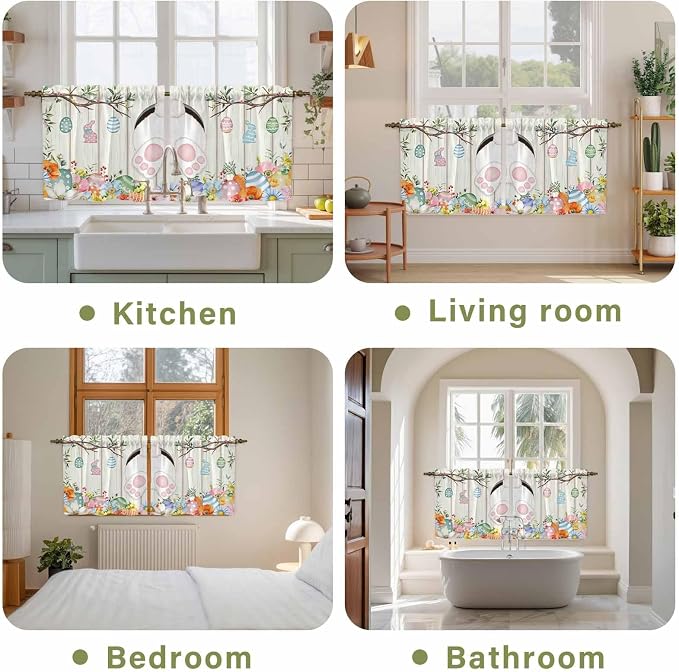 Easter Kitchen Tier Curtains 24 Inch Long 2 Panel Set, Rod Pocket Cafe Small