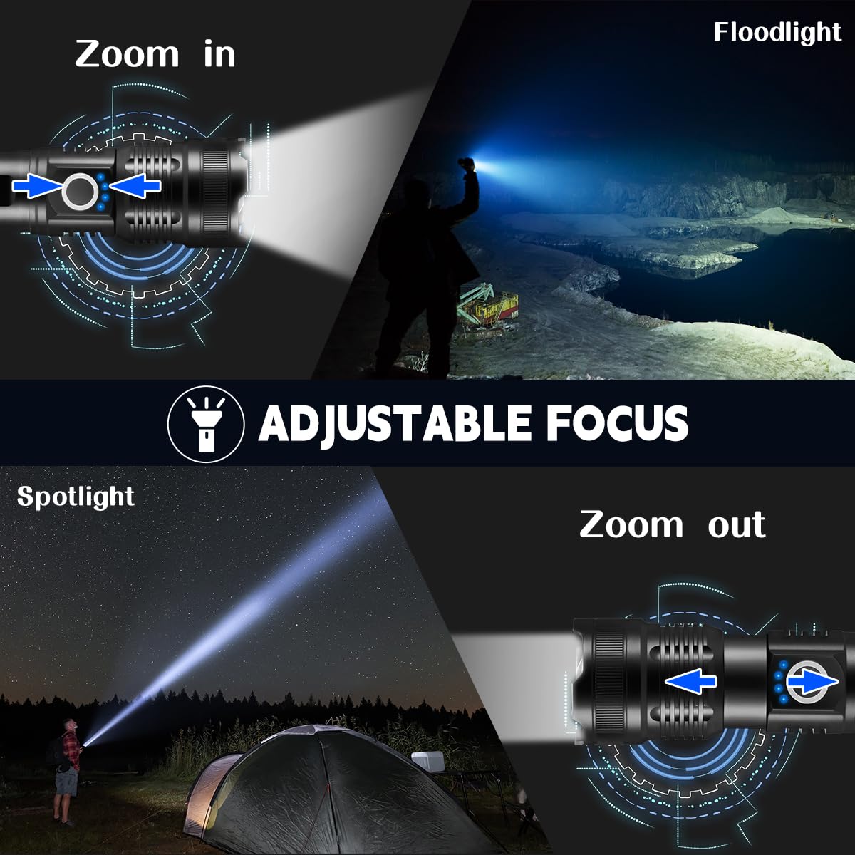 3Pack Rechargeable Flashlights High Lumens, 5Modes LED Flashlight Rechargeable, Super Bright Flashlight High Powered, Adjustable Tactical Flashlight, Powerful Flash Light for Home Emergencies
