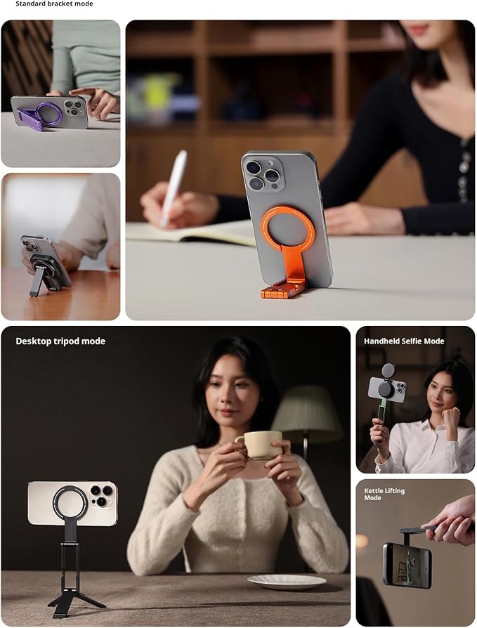 Phone Tripod Stand for 17 16 15 Foldable Aluminium Bracket with Desktop/Handheld Portable Travel Phone Holder