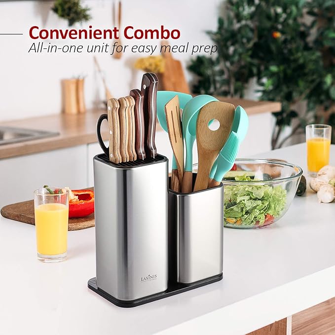 Laxinis World Stainless Steel Knife & Utensil Holder, Counter-Top Organizer