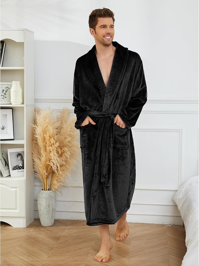 U2SKIIN Mens Fleece Robe Plush Collar Shawl Bathrobe
