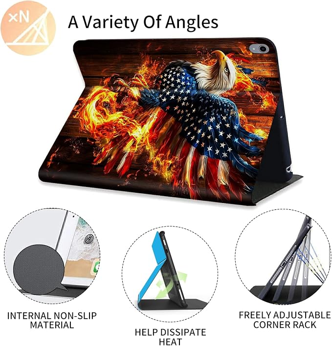 Case for iPad (A16) 11th Generation 11 Inch (2025) for iPad 10th Generation Case 10.9 Inch (2022)Slim Shockproof Shell PU Leather Stand Cover w/Auto Sleep Wake-American Eagle Rebirth of Fire