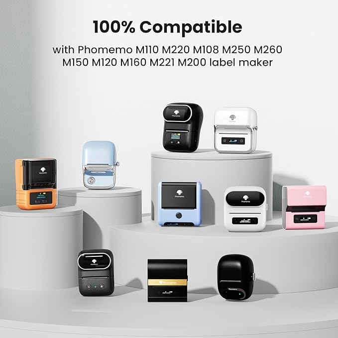 Phomemo Labels Set, M220 M110 M108 M250 M260 M150 M221 M120 M200 Label Maker Tape,Black on White Thermal Paper Self-Adhesive Stickers, Include 1.57'' x 1.18'',1.96'' x 1.18'',1" x 2-5/8"