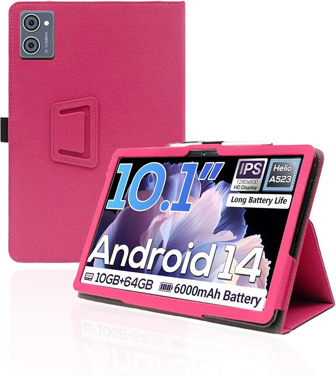 for DigiLand s10 10.1 Inch Android Tablet CaseBOVUGAC Folding Stand Protective Cover with Pencil Holder and Wrist StrapFull Protection Premium PUScratch Resistant(Black)